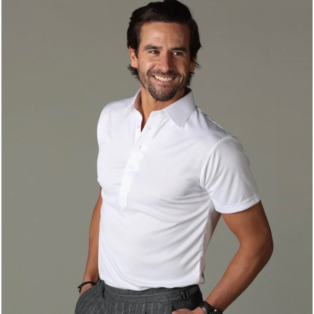 Collars & Co. Mens Dress Collar Polo White Large-Tall Performance Golf Preppy